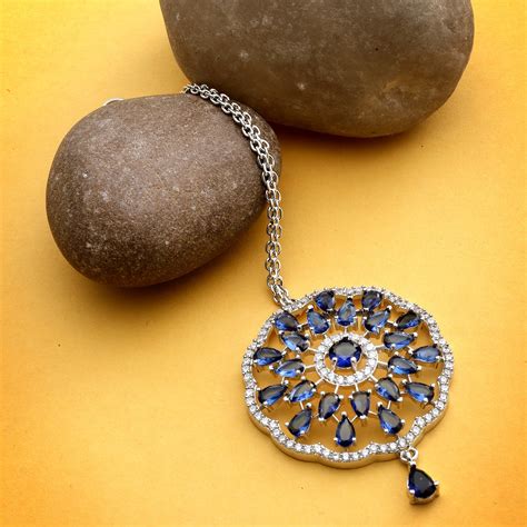 Rhodium Plated Silver Toned Blue & White American Diamond Studded Brid