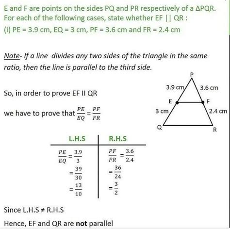 E and F are the points on the sides PQ and PR respectively of a ...