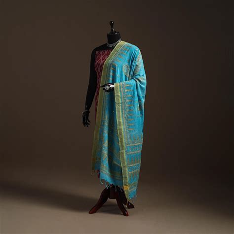 Blue Handloom Cotton Bengal Hand Kantha Work Dupatta
