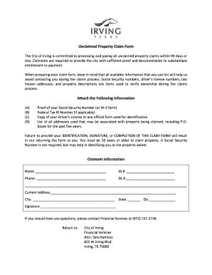 Fillable Online Unclaimed Property Claim Form Fax Email Print - pdfFiller