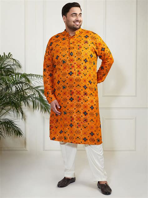 Plus Men's Kurta Pyjama Cotton in Yellow & Cream | VASTRAMAY – vastramay