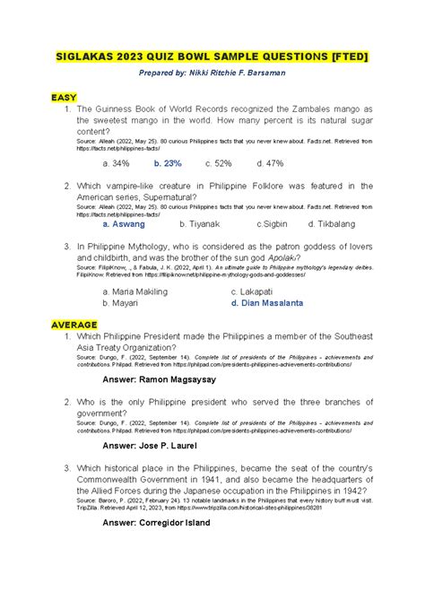 Quiz-Bowl-Sample-Questions-Second Set Siglakas-2023 - SIGLAKAS 2023 ...