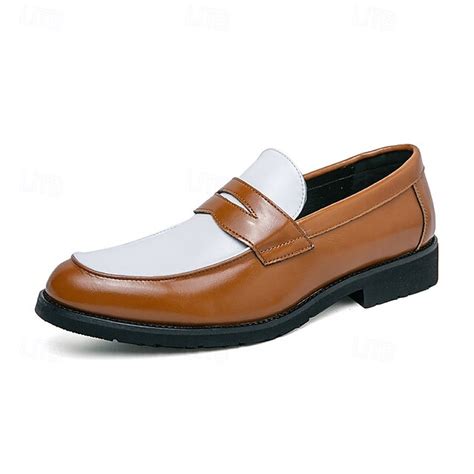 Men's Two-Tone Faux Leather Slip-On Loafers – Black and White Penny ...