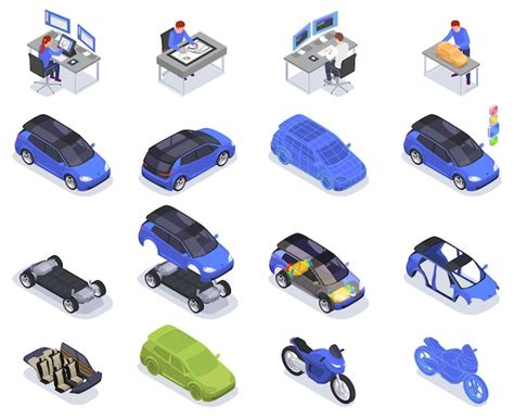 Car designer profession isometric icons set isolated vector ...