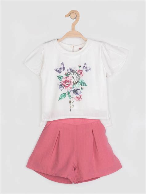 Girls Off White Regular Short Top Set 12324 | Peppermint
