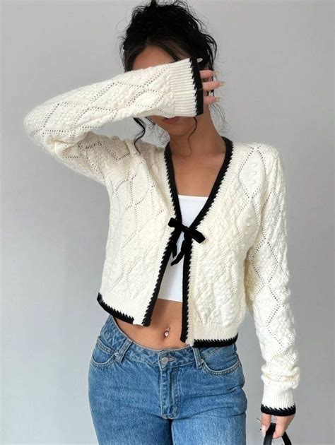 Chiquease Casual French Design Argyle Textured Contrast Trim Long ...