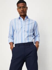 MAX Men Striped Casual Blue Shirt - Buy MAX Men Striped Casual Blue ...
