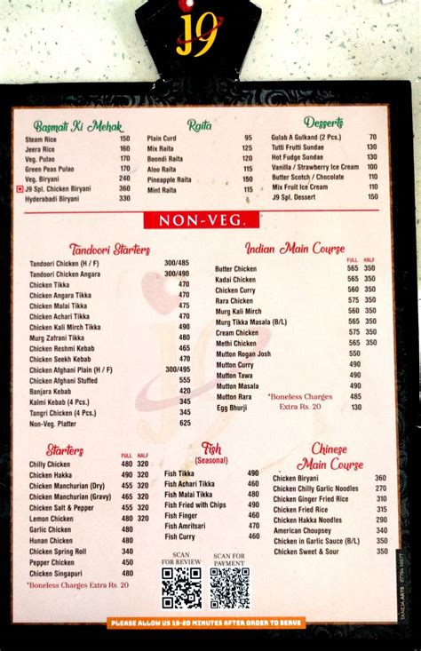Menu at J9 Restaurant And Banquet Hall, Pohir