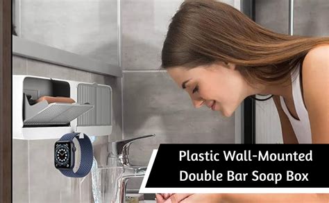 Kylex Wall-Mounted Double Bar Soap Box with Lid Double Grids, Drainage ...