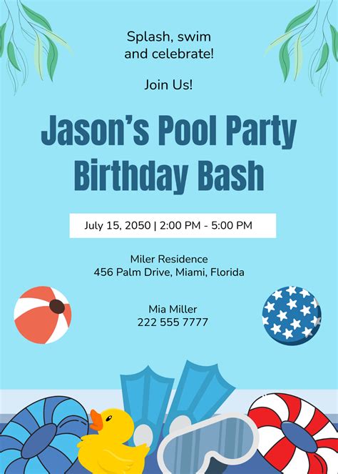 Pool Party Birthday Boy Edit Summer Waterslide Birthday Invitation