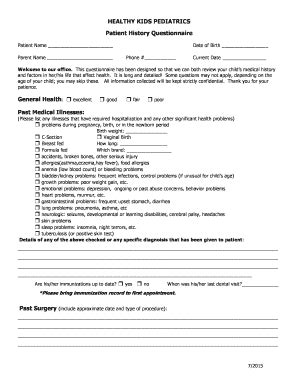 Fillable Online New Patient History Questionnaire, Child Fax Email ...