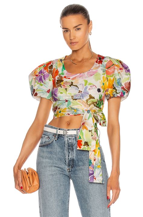 Rosie Assoulin Puff Sleeve Crop Top in Rainbow | FWRD
