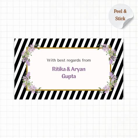Black and White Striped Floral Personalised Gift Sticker – Nyota.shop