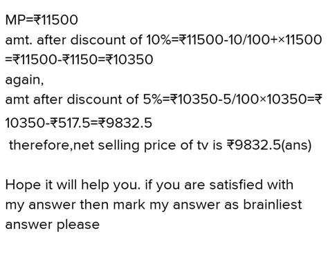 7. A seller marks a colour TV for 11500 and sells it for 10350. Find (i ...