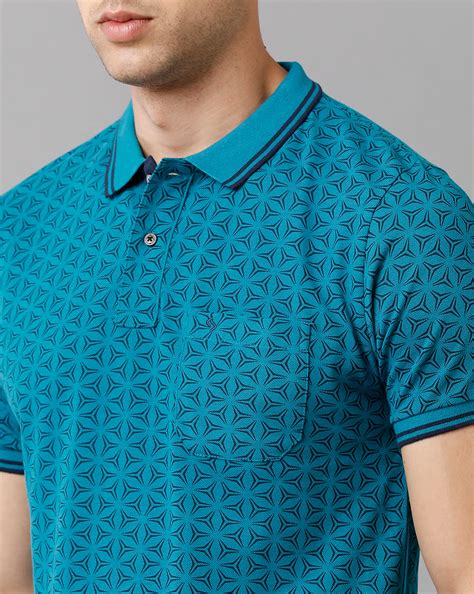 Classic Polo Mens Cotton Printed Half Sleeve Slim Fit Polo Neck Blue C