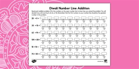 Second Grade Diwali Number Line Addition Worksheet