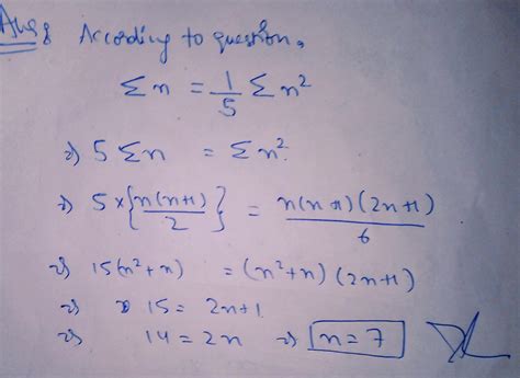The sum of first 'n' natural numbers is one-fifth of the sum of their ...