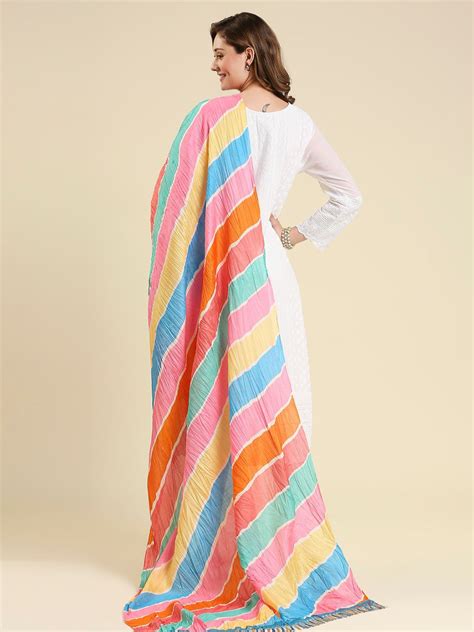 Pastel Multicoloured Striped Printed Art Silk Crushed Dupatta – Dupatta ...