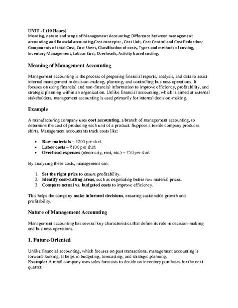 CMA 01 - Management Accounting Notes for AKTU University - Studocu