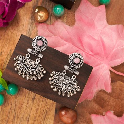 Baby Pink Stone Studded Rajwada Style Statement Danglers – StylishKudi