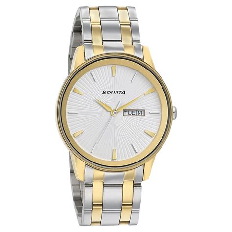 Buy Online Sonata Quartz Analog with Day and Date Silver Dial Bimetal ...