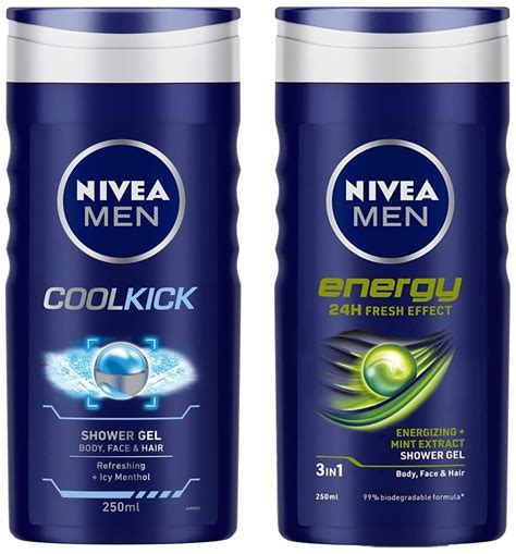 Buy Nivea Men Shower Gel, Cool Kick Body Wash, 250ml & Men Shower Gel ...