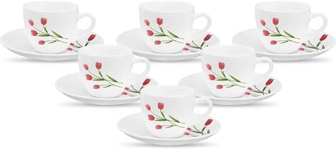 Buy La Opala Diva, Opal Glass Cup & Saucer Set Tulip Regular 12 pcs ...