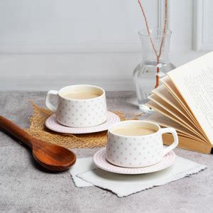 DANDY LINES Pack of 12 Bone China Sana cups and saucers with Pink Dots ...