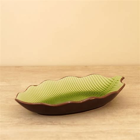 Buy Pure Home + Living Green Scalloped Leaf Ceramic Platter Online