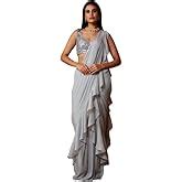 Women's frill ruffle ready to wear saree for wedding mehandi party ...