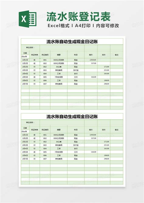 简约流水账自动生成现金日记账模版Excel模板下载_熊猫办公