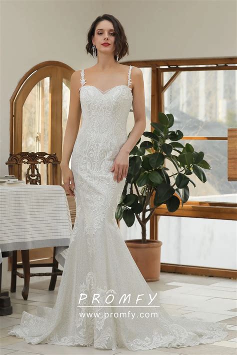 Lace & Glitter Tulle Trumpet Bridal Dress with Overskirt - Promfy