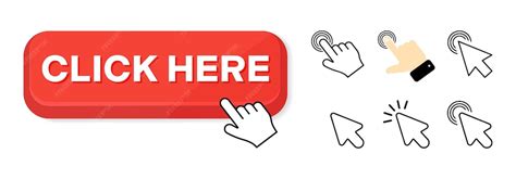 Click here button with hand pointer clicking vector illustration on a ...