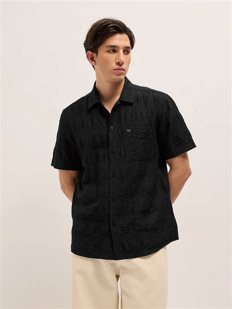 Shop Black Crinkle Textured Regular Fit Half-Sleeve Casual Shirt Online ...
