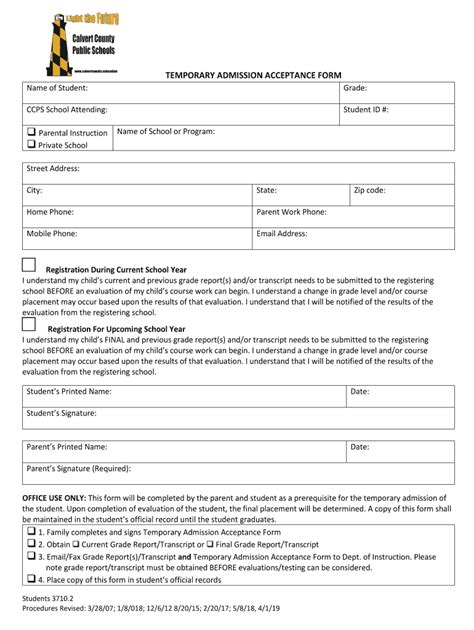 Fillable Online Procedure for Policy 3710 Temporary Admission ...