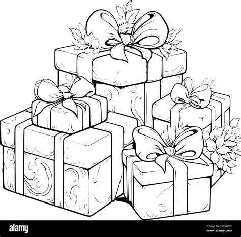 Gift Box Coloring Pages Drawing For Kids Stock Vector Image & Art - Alamy