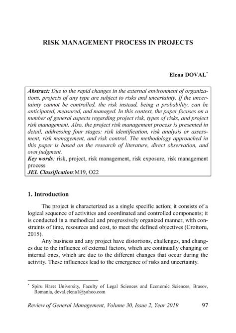 Project Risk Management Spm - Review of General Management, Volume 30 ...