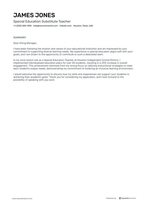 Substitute Teacher Cover Letter Examples by ResumeMentor.com ...