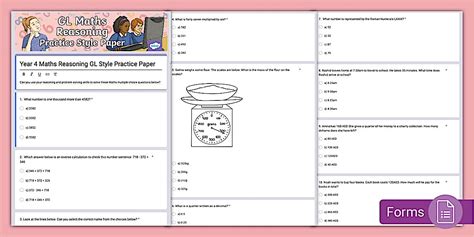 Year 4 Maths Reasoning GL Style Practice Paper - Twinkl