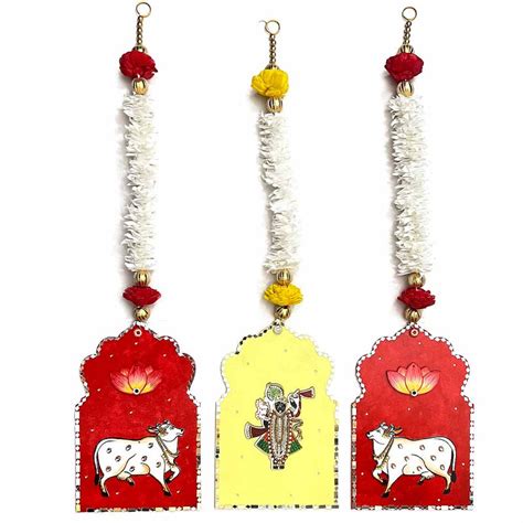 Hand Painted Cow & Shreenath Ji Hanging Pack Of 3 – Adikala - Craft Store