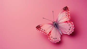 A delicate pink butterfly with dark markings is on a pink background ...