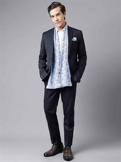 Blue Floral Stole & Pocket Square Set