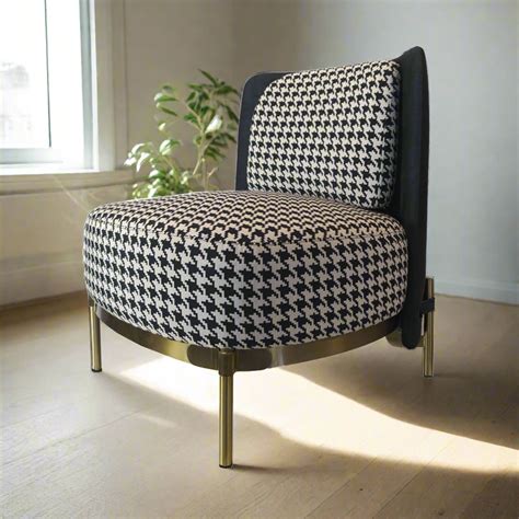 Stellar Modern Houndstooth Fabric Lounge Chair With Touch of Gold ...