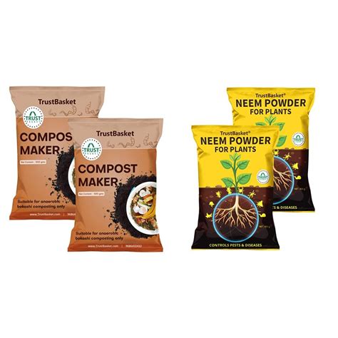 TrustBasket Bokashi Compost Maker Powder (Set of 2) 500gms & Neem Cake ...