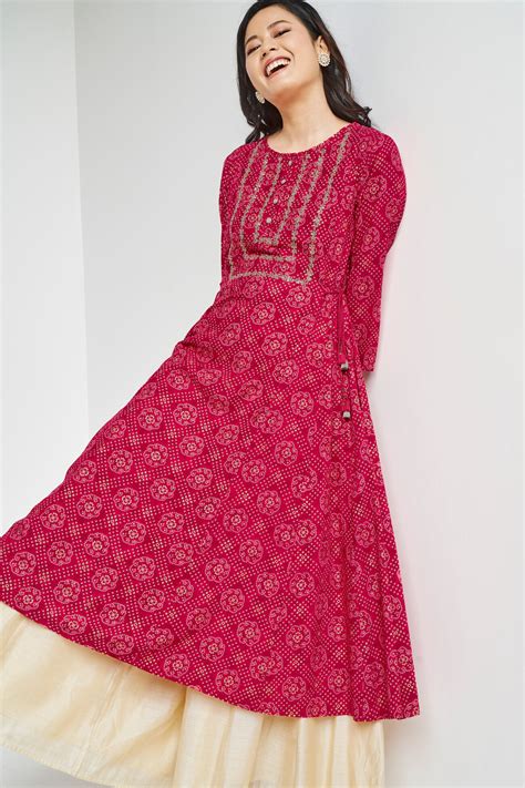 Buy Dark Pink Ethnic Motifs Flared Kurta Online at Best Price at Global ...