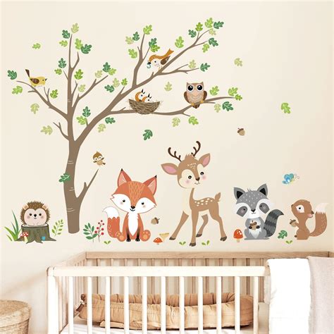 Amazon.com: wondever Kids Large Tree Wall Stickers Animal Tree Fox Owl ...