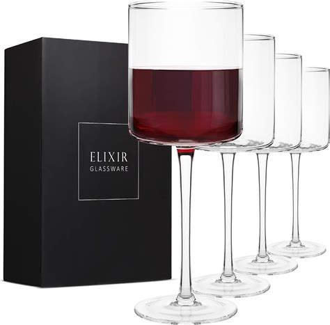 Buy Square Red Wine Glasses Set of 4 - Hand Blown Edge Wine Glasses ...