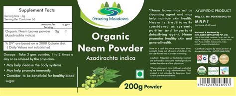 Buy GRAZING MEADOWS ORGANIC NEEM POWDER/NEEM LEAVES POWDER ...