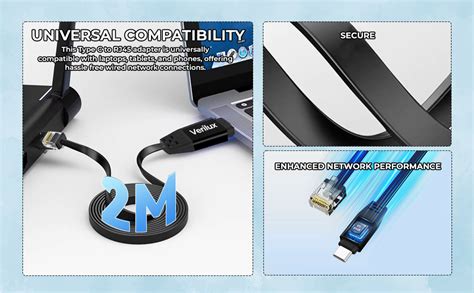 Verilux® 6.6ft USB C to Ethernet Cable, 100Mbps RTL8152B NIC Chip Type ...