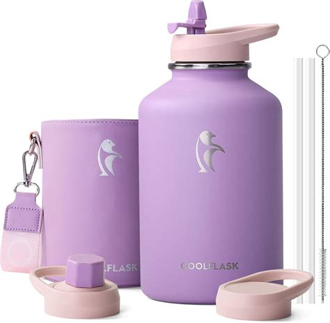 Coolflask Half Gallon Water Bottle Insulated with PU Leather Sleeve, 64 ...
